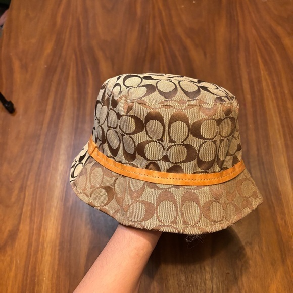 Vintage Y2K Coach Signature Monogram Bucket Hat Beige Tan